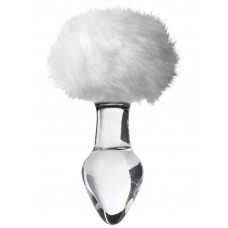 Стеклянная анальная втулка с белым хвостиком - 14 см. Стеклянная анальная втулка с белым хвостиком - 14 см.