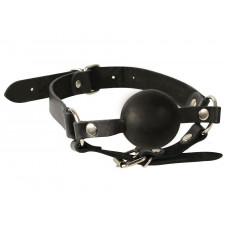 Чёрный кляп-шар на кожаных ремешках с пряжкой Чёрный кляп-шар на кожаных ремешках с пряжкой