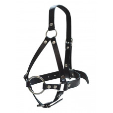 Кляп-рамка со сбруей на голову из черных кожаных ремешков Кляп-рамка со сбруей на голову из черных кожаных ремешков