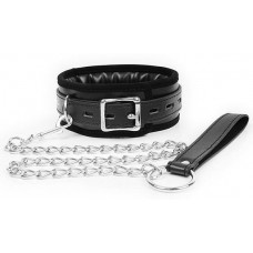 Черный ошейник на металлическом поводке с ручкой-петлей Черный ошейник на металлическом поводке с ручкой-петлей