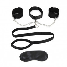 Чёрный ошейник с наручниками и поводком Collar Cuffs & Leash Set Чёрный ошейник с наручниками и поводком Collar Cuffs & Leash Set