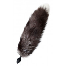 Черная силиконовая анальная втулка с хвостом чернобурой лисы - размер S Черная силиконовая анальная втулка с хвостом чернобурой лисы - размер S