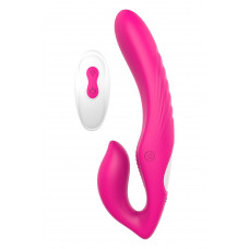 Ярко-розовый безремневой страпон Remote Double Dipper - 22 см. Ярко-розовый безремневой страпон Remote Double Dipper - 22 см.