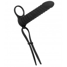 Черная вибронасадка для двойного проникновения Rori - 17 см. Черная вибронасадка для двойного проникновения Rori - 17 см.