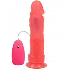 Розовый гелевый вибромассажер на присоске с проводным пультом - 20,5 см. Розовый гелевый вибромассажер на присоске с проводным пультом - 20,5 см.