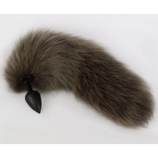 Черная анальная пробка с натуральным кофейным песцовым хвостиком Черная анальная пробка с натуральным кофейным песцовым хвостиком