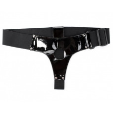 Чёрные лаковые трусики для страпона Чёрные лаковые трусики для страпона