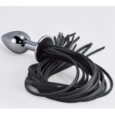 Серебристая анальная пробка с черной плетью Серебристая анальная пробка с черной плетью