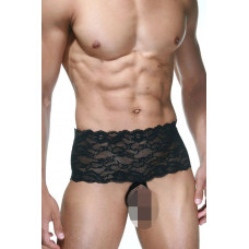 Мужские трусы с открытой интимной зоной и широким кружевным поясом Мужские трусы с открытой интимной зоной и широким кружевным поясом