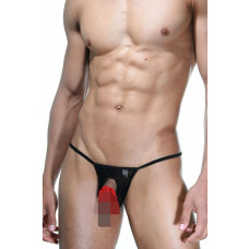 Черные мужские стринги с красной накладкой на интимную зону Черные мужские стринги с красной накладкой на интимную зону