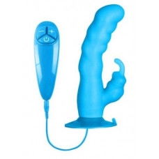 Голубой вибратор с клиторальным стимулятором BUNNY ICY - 18 см. Голубой вибратор с клиторальным стимулятором BUNNY ICY - 18 см.