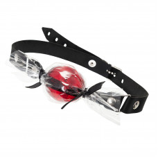 Красный кляп-леденец на кожаных ремешках со вкусом виски Красный кляп-леденец на кожаных ремешках со вкусом виски