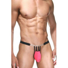 Розово-черные трусы-стринги с серебристыми кольцами Розово-черные трусы-стринги с серебристыми кольцами