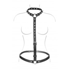 Черная упряжь на тело с шипами на ошейнике Черная упряжь на тело с шипами на ошейнике