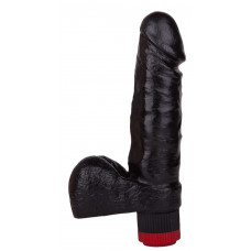 Чёрный виброфаллос с пышной мошонкой - 16 см. Чёрный виброфаллос с пышной мошонкой - 16 см.