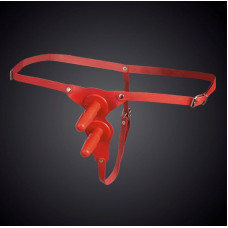 Красные кожаные универсальные трусики с двумя штырьками для насадок Красные кожаные универсальные трусики с двумя штырьками для насадок