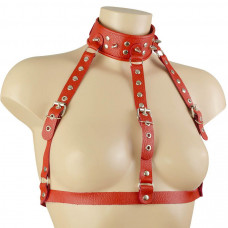 Красный кожаный ошейник-сбруя Красный кожаный ошейник-сбруя