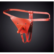 Красные кожаные универсальные трусики со штырьком для насадок Красные кожаные универсальные трусики со штырьком для насадок