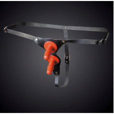 Чёрные кожаные трусики с двумя штырьками для насадок Чёрные кожаные трусики с двумя штырьками для насадок