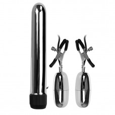 Набор из вибратора и вибростимуляторов для груди Turbo NippleClamps Набор из вибратора и вибростимуляторов для груди Turbo NippleClamps