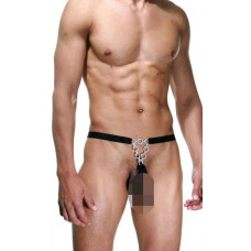 Пикантные мужские трусы-стринги с серебристыми кольцами Пикантные мужские трусы-стринги с серебристыми кольцами