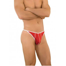 Красные трусы-стринги с белыми резинками и строчкой Красные трусы-стринги с белыми резинками и строчкой