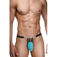 Черно-голубые трусы-стринги с серебристыми кольцами Черно-голубые трусы-стринги с серебристыми кольцами