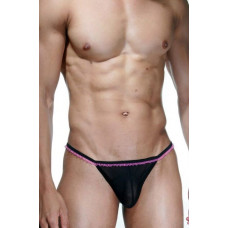 Черные трусы-стринги с розовой рюшей Черные трусы-стринги с розовой рюшей