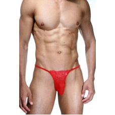Красные мужские трусы-стринги с кружевом Красные мужские трусы-стринги с кружевом