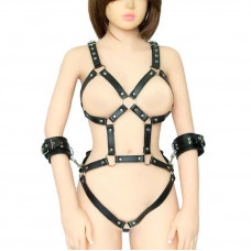 Черное боди-портупея с пристегивающимися наручниками Черное боди-портупея с пристегивающимися наручниками