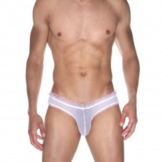 Мужские белые трусы-слипы с мелкой рюшей Мужские белые трусы-слипы с мелкой рюшей