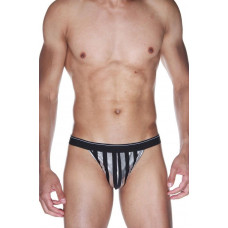 Черные мужские трусы-тонги в серебристую полоску Черные мужские трусы-тонги в серебристую полоску