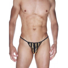 Мужские трусы-стринги из черной ткани в широкую золотую полоску Мужские трусы-стринги из черной ткани в широкую золотую полоску