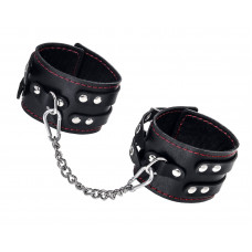 Черные кожаные оковы с двумя ремнями и контрастной строчкой Черные кожаные оковы с двумя ремнями и контрастной строчкой