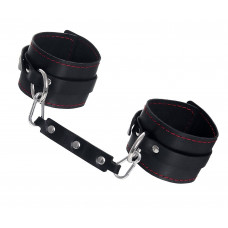 Черные кожаные однослойные оковы с контрастной строчкой Черные кожаные однослойные оковы с контрастной строчкой