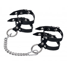 Черные однослойные кожаные оковы из двух ремешков Черные однослойные кожаные оковы из двух ремешков