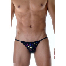 Черные мужские трусы-танга с разноцветными блестящими звездами Черные мужские трусы-танга с разноцветными блестящими звездами