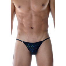 Черные мужские трусы-танга с разноцветными блестящими звездочками Черные мужские трусы-танга с разноцветными блестящими звездочками