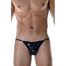 Черные мужские трусы-танга с разноцветными звездами Черные мужские трусы-танга с разноцветными звездами