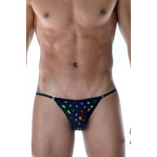 Черные мужские трусы-танга с разноцветными сердечками Черные мужские трусы-танга с разноцветными сердечками