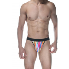 Мужские трусы-стринги с принтом в виде разноцветных мазков кисти Мужские трусы-стринги с принтом в виде разноцветных мазков кисти