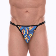 Синие мужские трусы-тонги с разноцветным принтом Синие мужские трусы-тонги с разноцветным принтом