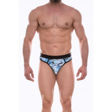 Мужские трусы-стринги с голубым принтом в виде китов Мужские трусы-стринги с голубым принтом в виде китов