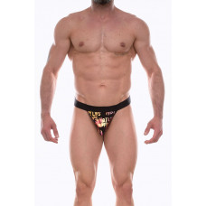 Черные мужские трусы-тонги с блестящими надписями Черные мужские трусы-тонги с блестящими надписями
