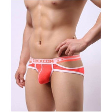 Оранжевые мужские трусы-брифы с вырезами и леопардовым рисунком Оранжевые мужские трусы-брифы с вырезами и леопардовым рисунком