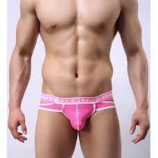 Розовые мужские трусы-брифы с вырезами и леопардовым рисунком Розовые мужские трусы-брифы с вырезами и леопардовым рисунком