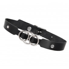Черный кожаный ошейник со связанными кольцами Черный кожаный ошейник со связанными кольцами