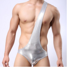 Серебристые мужские трусы с плечевой бретелью Серебристые мужские трусы с плечевой бретелью