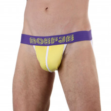 Желтые трусы-джоки с контрастной полосой и брендированным поясом Желтые трусы-джоки с контрастной полосой и брендированным поясом