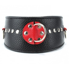 Черно-красный кожаный ошейник с металлическими клепками Черно-красный кожаный ошейник с металлическими клепками